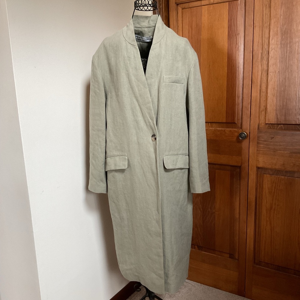 Zara 100% Linen Coat with Pockets, Small - Picture 2 of 14